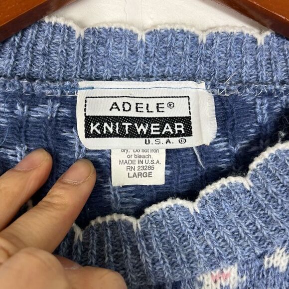 Vintage Adele Knitwear Women’s Blue Floral Knit Sweater Size Large - Picture 13 of 14